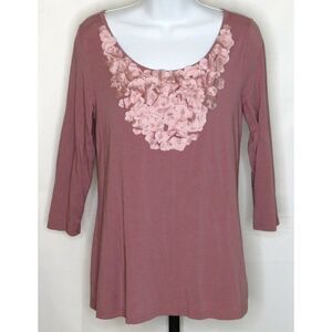 𝅺garnet Hill Mauve Floral Applique Tee Top XS